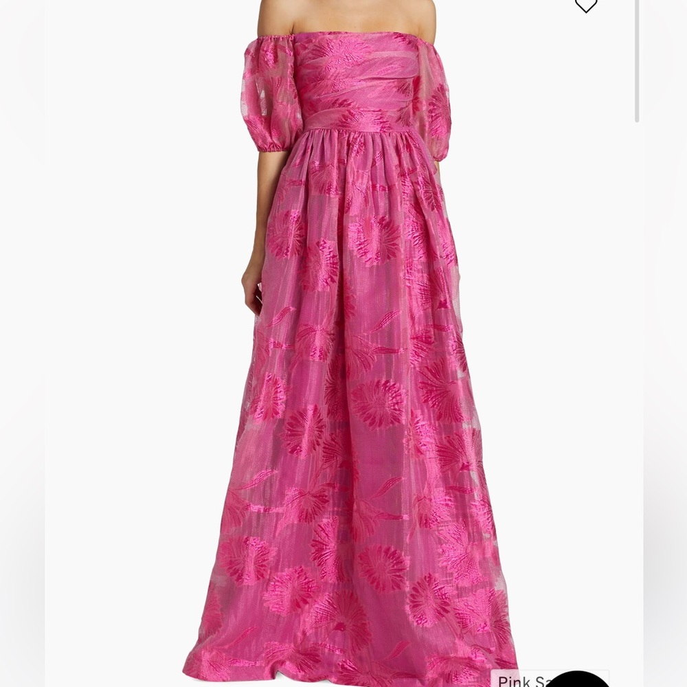ML Monique Lhuillier Organza Jacquard Off-The-Shoulder Gown